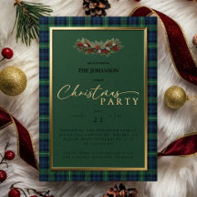 Christmas Party Invitation | Elegant Green Tartan