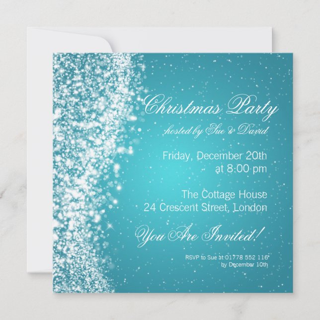 Christmas Party Invitation Elegant Sparkle Blue (Front)