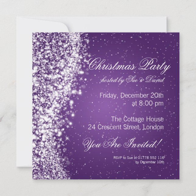 Christmas Party Invitation Elegant Sparkle Purple (Front)