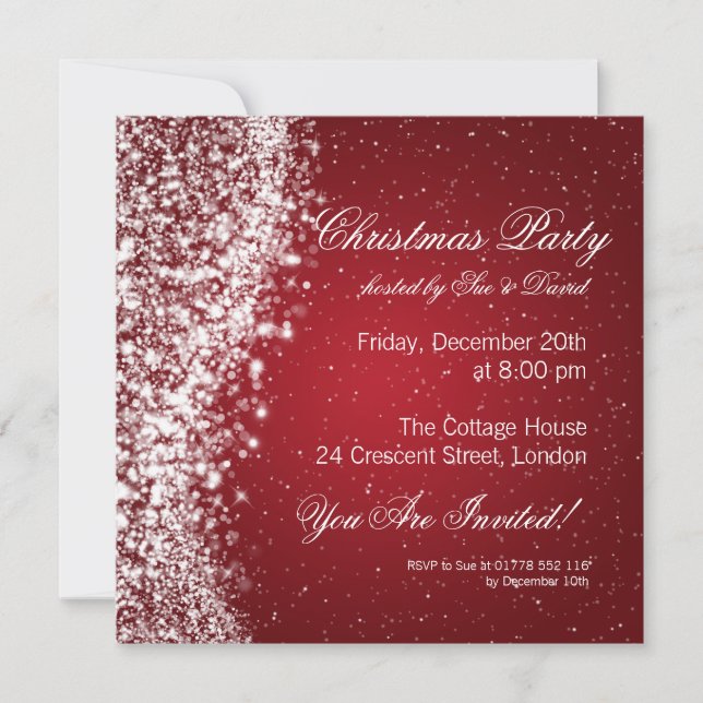 Christmas Party Invitation Elegant Sparkle Red (Front)