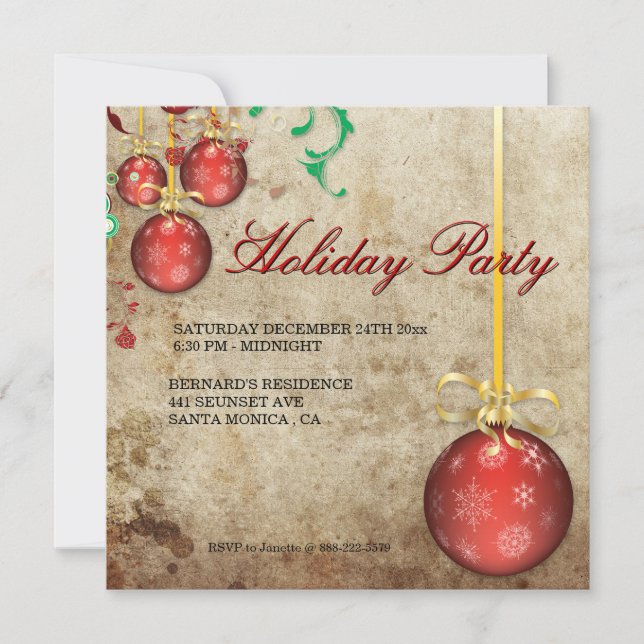 Christmas Party Invitation Fancy Ornaments (Front)