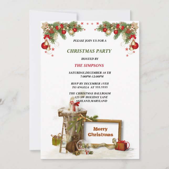 Christmas Party Invitation | Festive pine Design (Front)