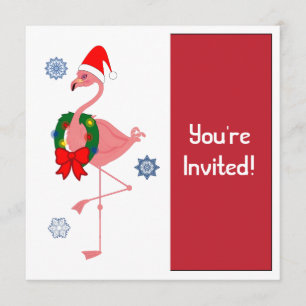 Christmas Party Invitation Flamingo in Santa Hat