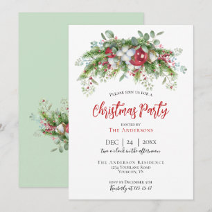 Christmas party invitation garland red green