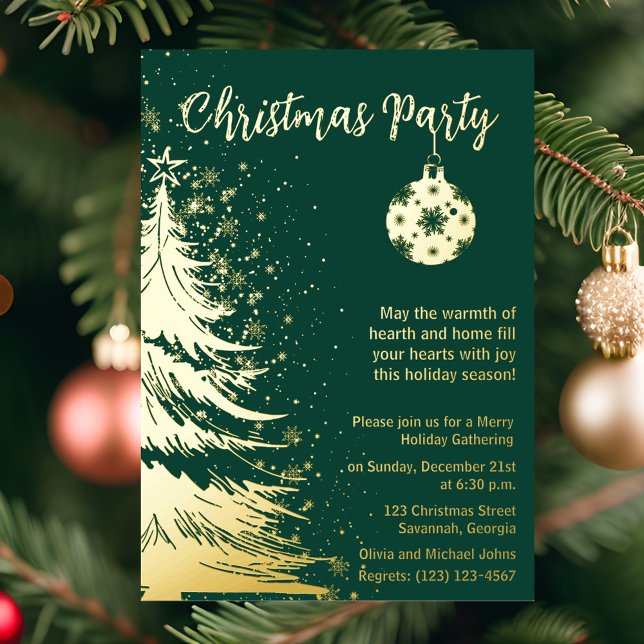 Christmas Party Invitation Green and gold  (Creator Uploaded)