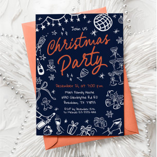 Christmas Party Invitation, Hand Drawn Invitation