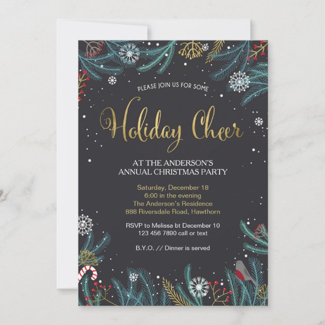 Christmas Party Invitation, Holiday Cheer Invite (Front)