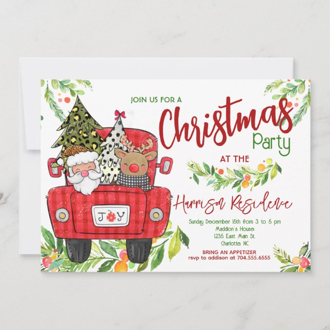 Christmas Party Invitation, Holiday Party invite (Front)