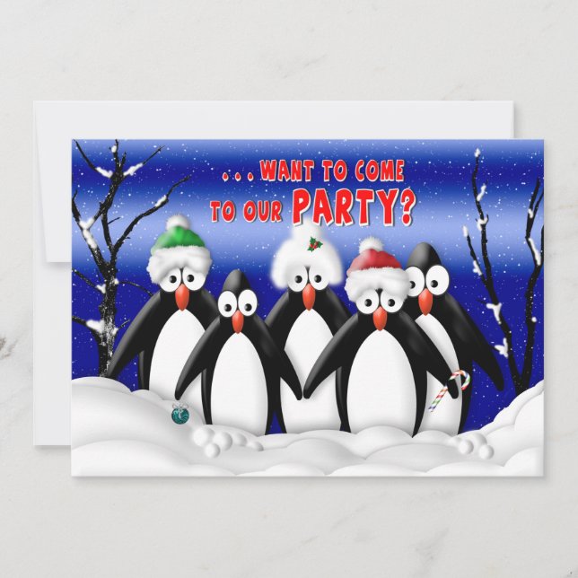 Christmas Party Invitation - Penquins - Humour (Front)