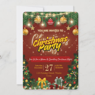 Christmas Party Invitation | Red & Gold Holiday 
