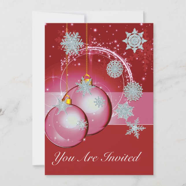 Christmas Party Invitation Red, ornament snowflake (Front)