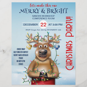 Christmas Party Invitation Reindeer Flyer