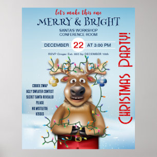 Christmas Party Invitation Reindeer Poster