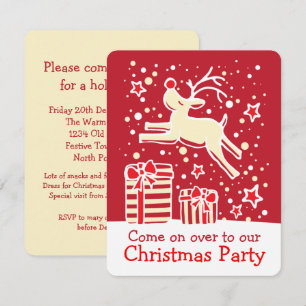 Christmas party invitation reindeer red cream