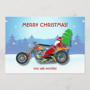 Christmas Party Invitation Santa Riding Chopper