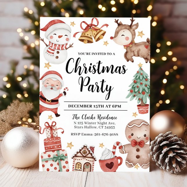 Christmas Party Invitation Watercolor (Cute Christmas Party Invitation)