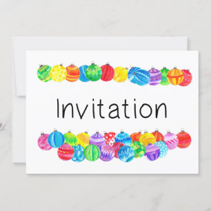Christmas Party Invitation , watercolor baubles