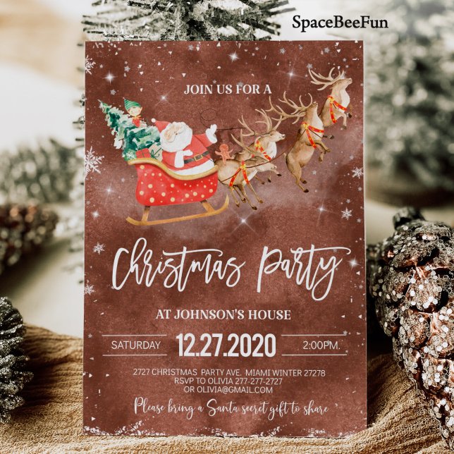 Christmas party invitation Winter Santa Reindeer (Christmas party invitation Winter Santa Reindeer  sled invite Birthday Holiday party )