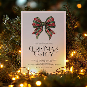 Christmas Party Invitation with Bow Gingham