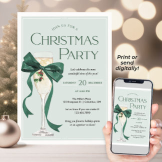 Christmas Party Invitation with Green Bow