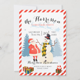 Christmas party invitation with santa and snowman