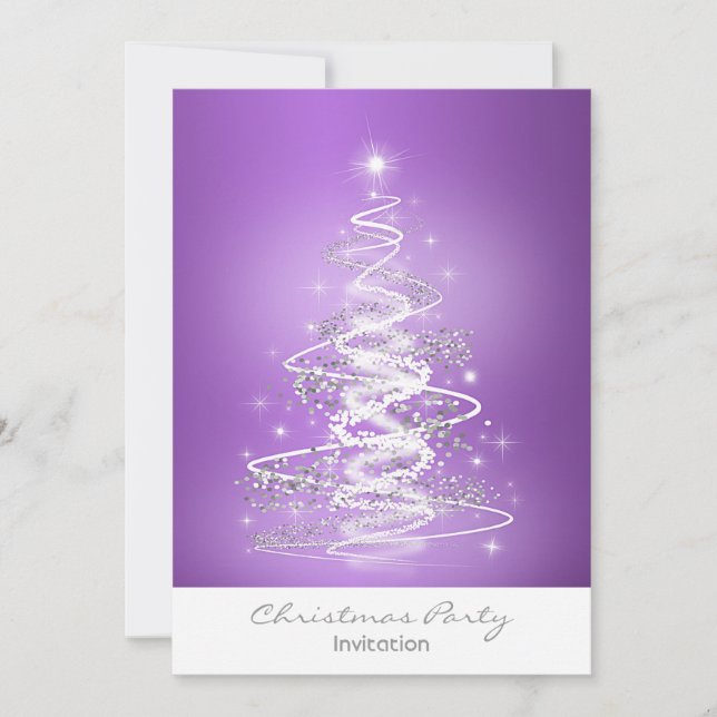 Christmas party invitation with Tree Purple (Front)