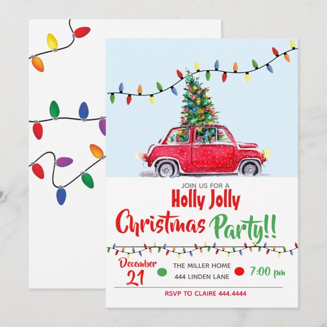 Christmas Party Invitations Holly Jolly (Front/Back)