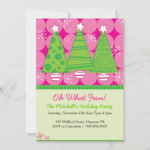 Christmas Party Invitations - Pink and Green Trees