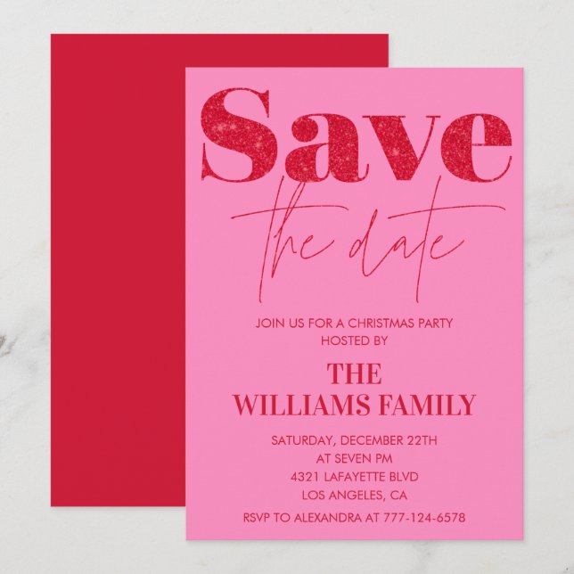 Christmas Party  invitations Save the date Pink (Front/Back)