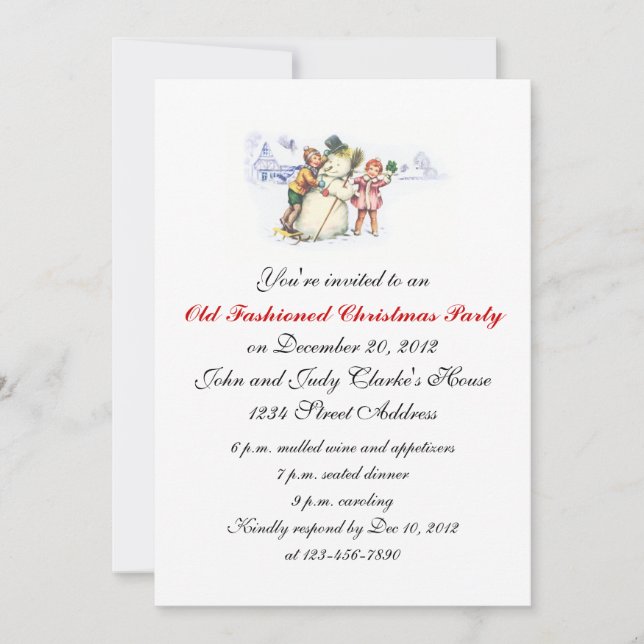 Christmas Party Invitations Vintage Snowman (Front)