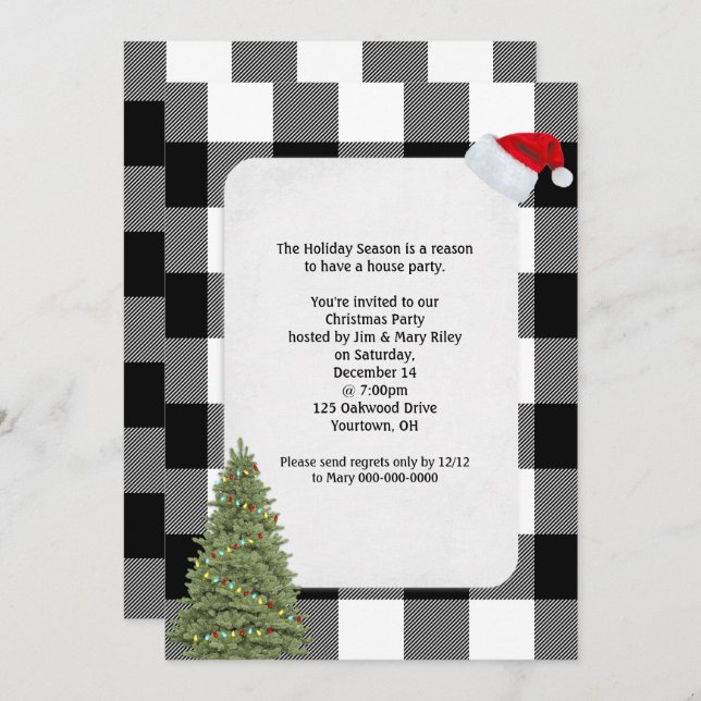 Christmas Party Invite buffalo plaid design (Front/Back)