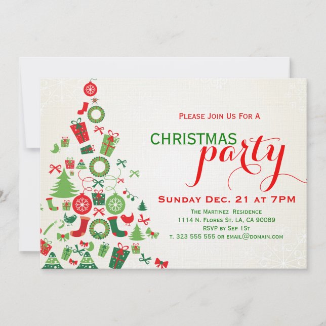 Christmas Party Invite Colourful Christmas Tree (Front)