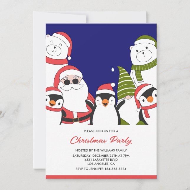 Christmas Party  invite Cool Santa Bear (Front)