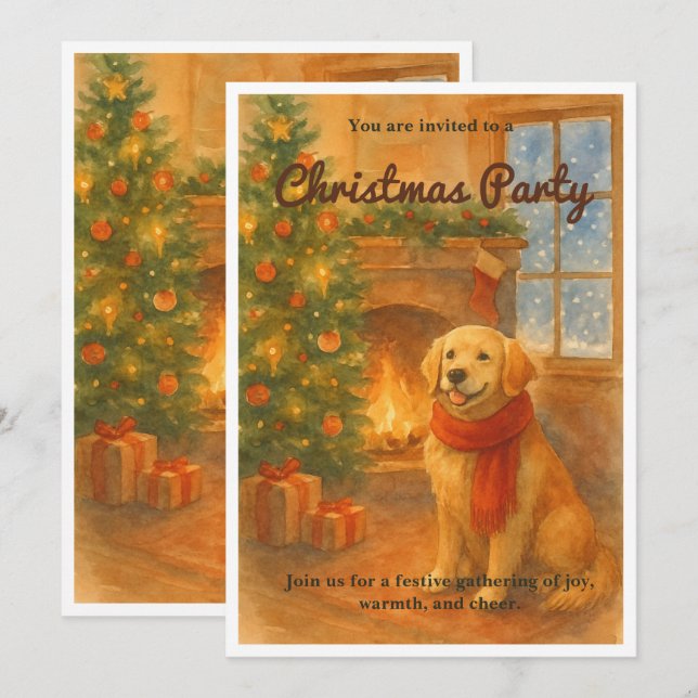 Christmas Party Invite · Cosy Dog Scene (Front/Back)