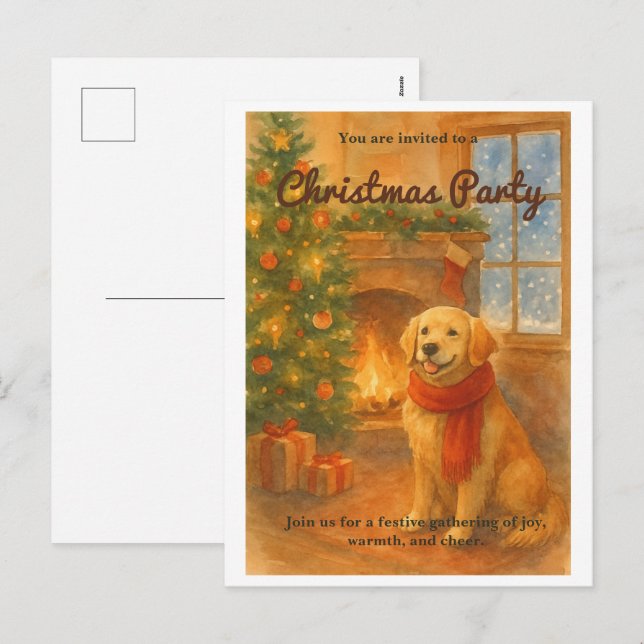 Christmas Party Invite · Cosy Dog Scene (Front/Back)