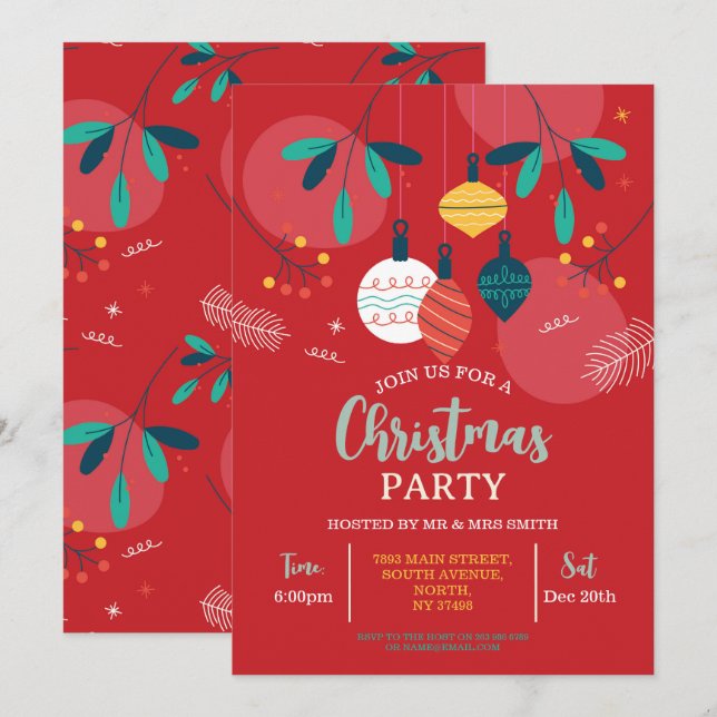 Christmas Party Invite Festive Party Bauble  (Front/Back)