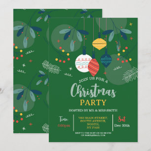 Christmas Party Invite Green Festive Party Bauble