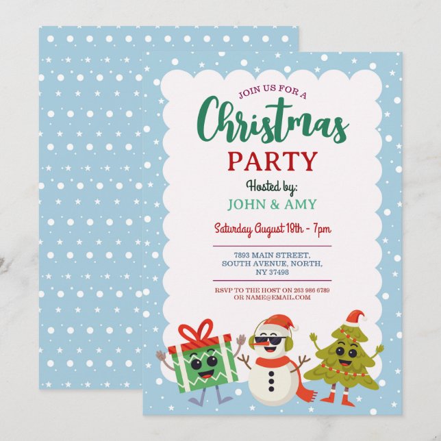 Christmas Party Invite Snowman Christmas Tree (Front/Back)