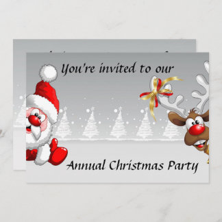 Christmas party invite with cartoon santa reindeer