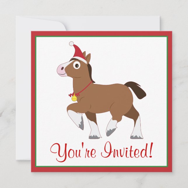 Christmas Party Invite with Horse in Santa Hat (Front)