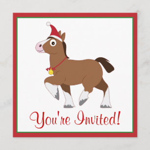 Christmas Party Invite with Horse in Santa Hat