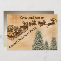 Christmas party invite with santa sleigh reindeer