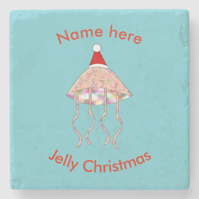 Christmas Party Jellyfish Custom Stone Coaster (Front)