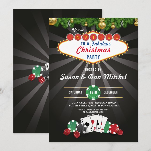 Christmas Party Las Vegas Casino Dice Holidays Invitation (Front/Back)