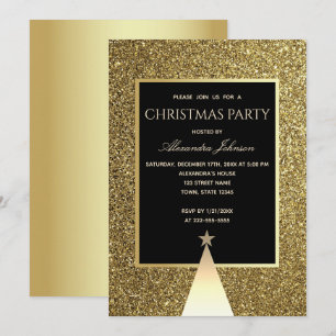 Christmas Party Luxury Black and Gold Glitter Invitation