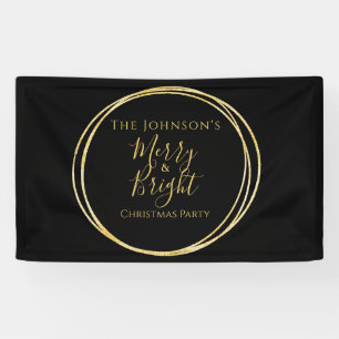 Christmas Party Merry and Bright Black Gold Banner