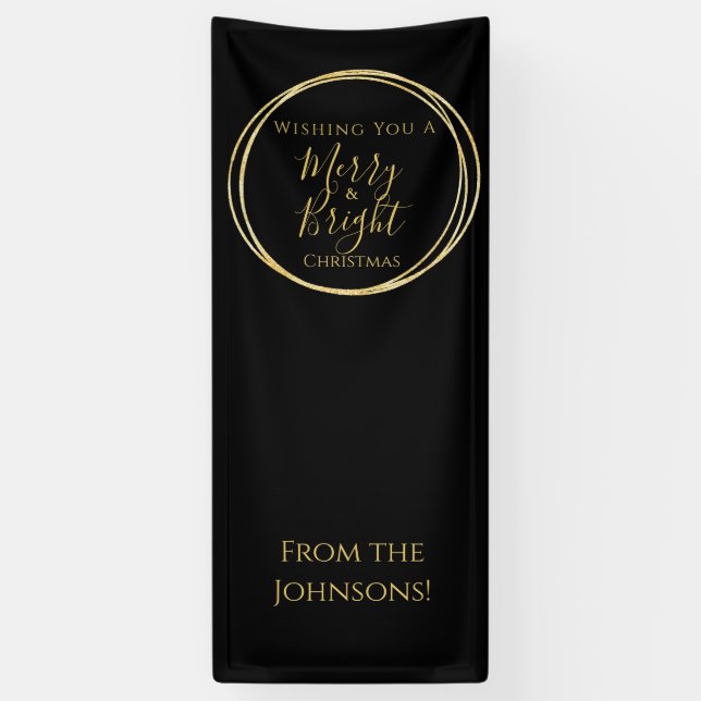 Christmas Party Merry and Bright Black Gold Banner (Vertical)