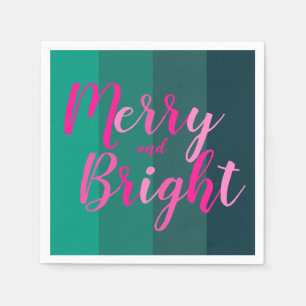 Christmas Party Merry and Bright Green Pink Napkin