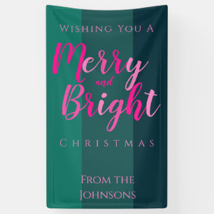 Christmas Party Merry and Bright Pink and Green Banner