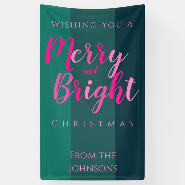 Christmas Party Merry and Bright Pink and Green Banner (Vertical)